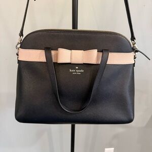 kate spade New York Black Kirk Park Saffiano Julia Beige Bow Satchel